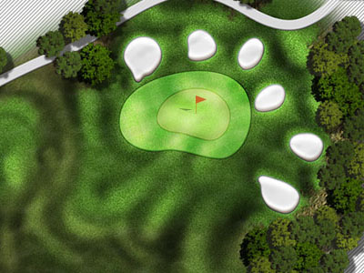 Cart mount GPS screen graphics for golf course navigation