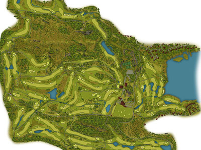 Golf course map with feature and hazard illustration